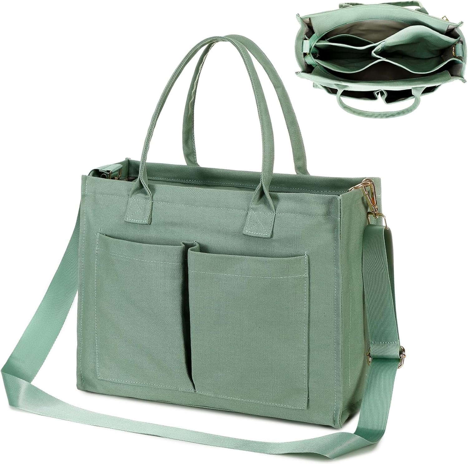 Canvas Tote Bag for Women, Large Laptop Crossbody Bag Travel Tote Handbag Everything Bag with Zip Simple Bag