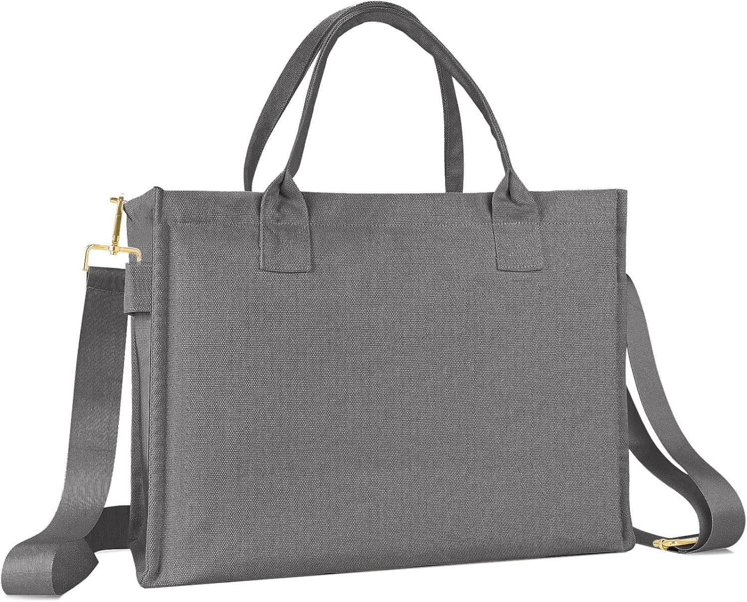 Canvas Tote Bag for Women, Large Laptop Crossbody Bag Travel Tote Handbag Everything Bag with Zip Simple Bag