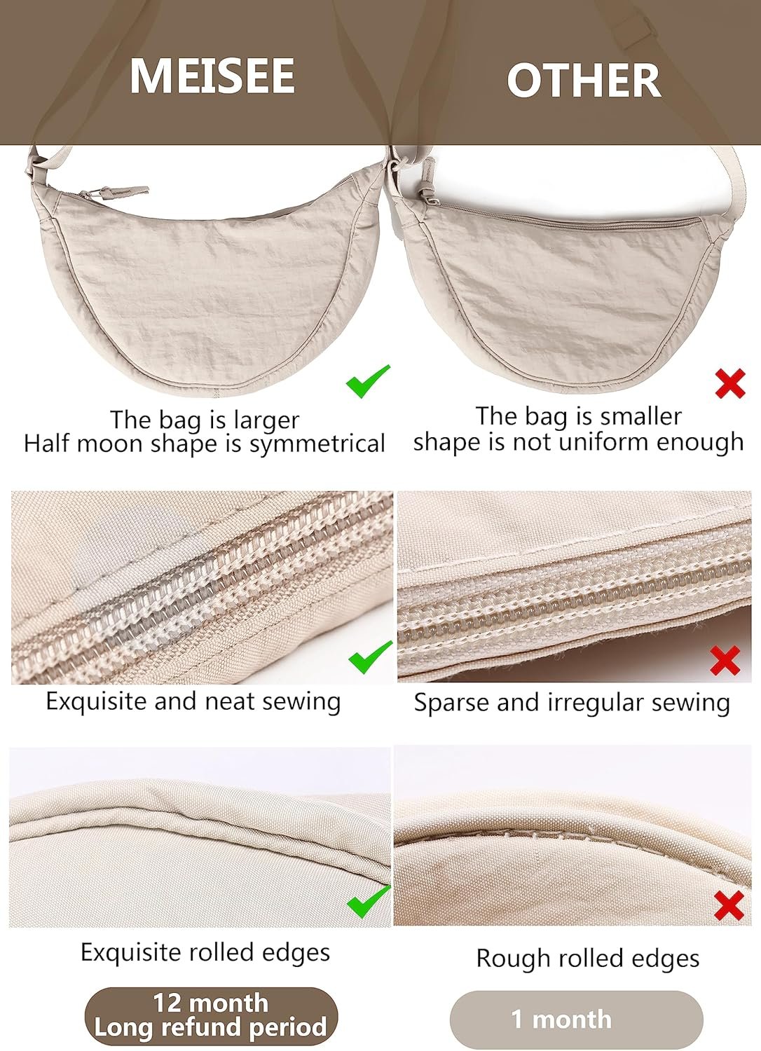 Nylon Crescent Crossbody Bag for Women Men Fanny Pack Crossbody Bag Dumpling Lightweight Travel Sling Bag